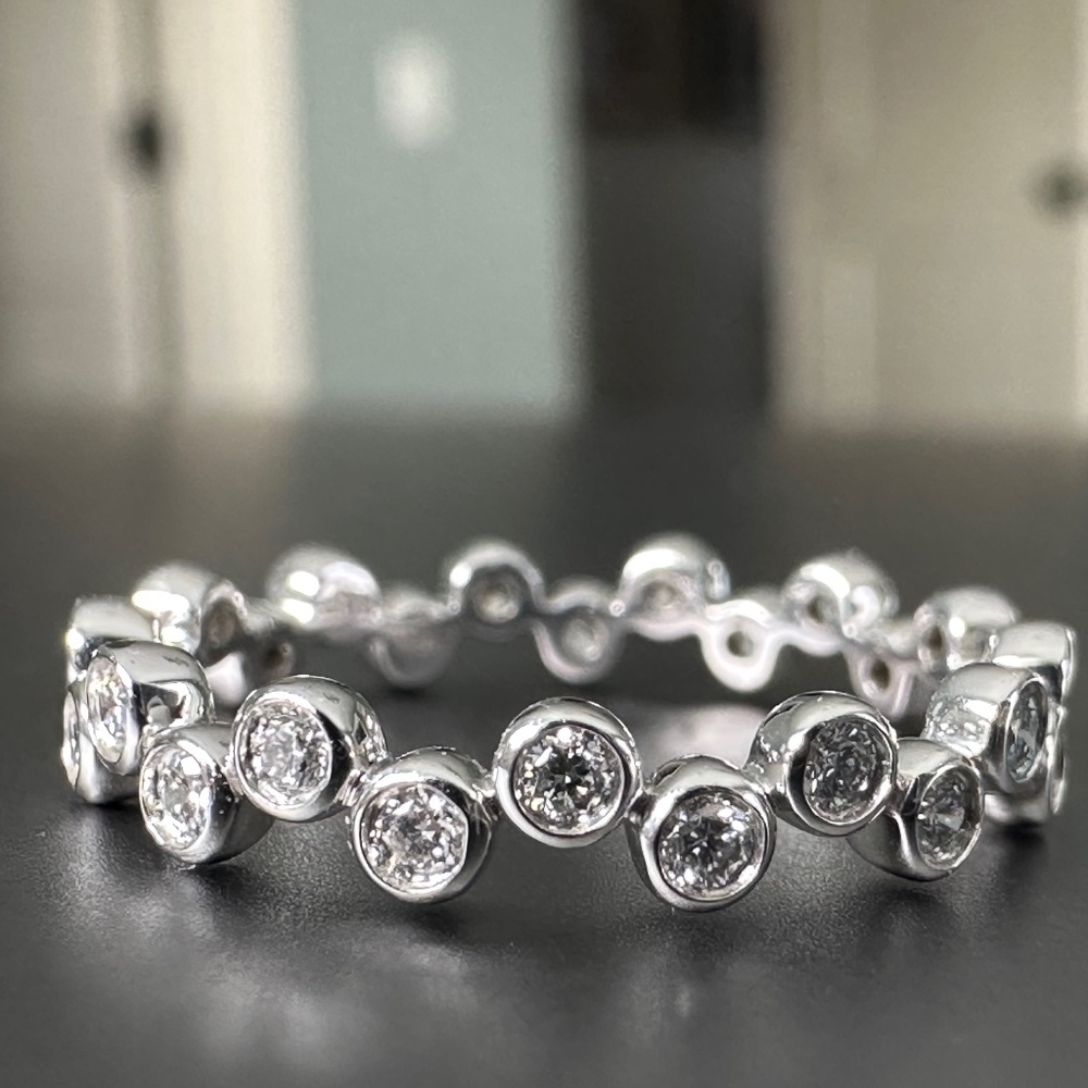 Designer A. JAFFE ~ 18K White Gold Bezel Set Diamond Eternity Ring Band ~NEW - Picture 2 of 14